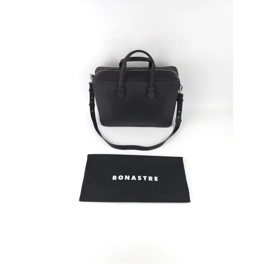 BONASTRE Leather Briefcase Shoulder Bag Black Made In Spain